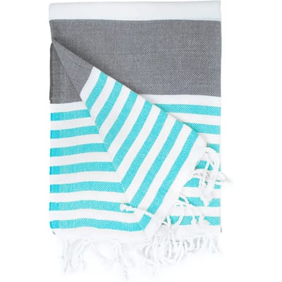 The One Towelling Hamam handdoek Marine - 100 x 180 cm - Hamamdoek - 100% Katoen - Antraciet/Turquoise