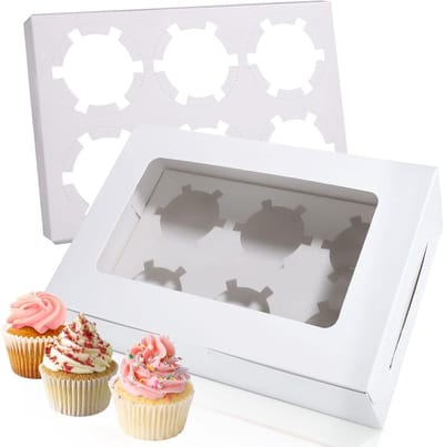 Cupcake Box voor 6 Stuks met Venster - Ideaal voor Muffins, Kleine Taarten, Gebak en Koekjes in Wit