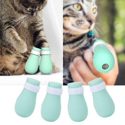 4PCS Chaussures pour Chat en Silicone Anti-Griffes Protecteur de Patte d'Animal de Compagnie Couvre-Griffe pour Bain Toilettage Médicament Fournitures d'Alimentation(Chaussure