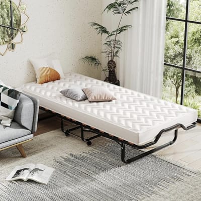 Opklapbed met Matras - Logeerbed Vouwbed - Extra Slaapplek Creëren - Traagschuim Matras - 80 x 200 cm - Zwart Beige
