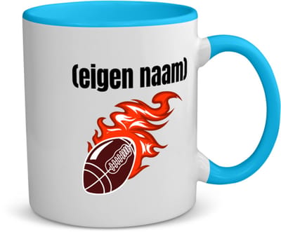 Akyol - rugbybal vuur met eigen naam koffiemok - theemok - blauw - Rugby - atleten - iemand die houdt van rugby - verjaardag - cadeau - kado - 350 ML inhoud