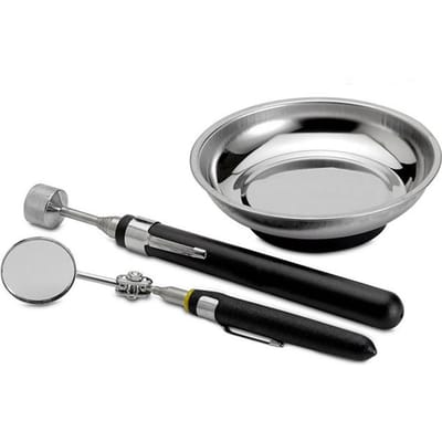 Ensemble d'outils d'inspection, miroir d'inspection télescopique, plateau de pièces magnétiques en acier inoxydable, 3 pièces argenté
