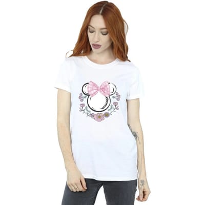 Disney Dames/Dames Minnie Mouse Bloemen Katoenen Strik Boyfriend T-shirt (Wit)