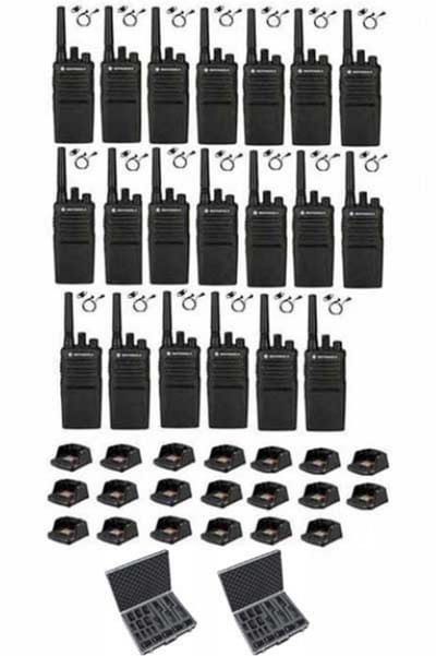 Set van 20 Motorola XT420 UHF IP55 PMR446 Portofoon met laders D-shape oortje en koffer