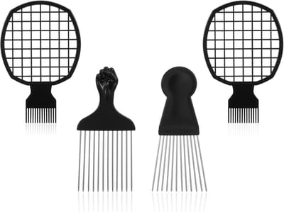 Set van 4 Professionele Metalen Haar Picks voor Krullend en Afro Haar Styling