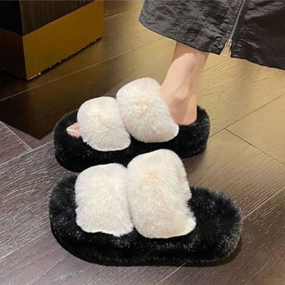Nouvelles Pantoufles Pelucheuses en Fausse Fourrure Mode Mignonne pour Femmes Pantoufles Douces Confortables Chaussures Plates Antidérapantes d'Intérieur et d'Extérieur pour la Maison 36-37 blanc