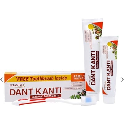 Dentifrice DANT KANTI Naturel 200g + 100g + brosse à dents Pack Familial Naturel 300 g
