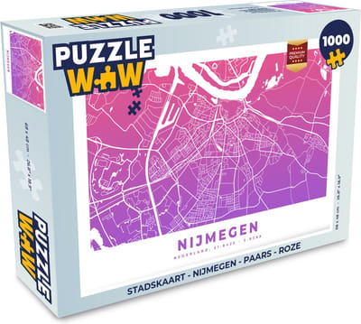 Puzzel Stadskaart - Nijmegen - Paars - Roze - Legpuzzel - Puzzel 1000 stukjes volwassenen - Plattegrond