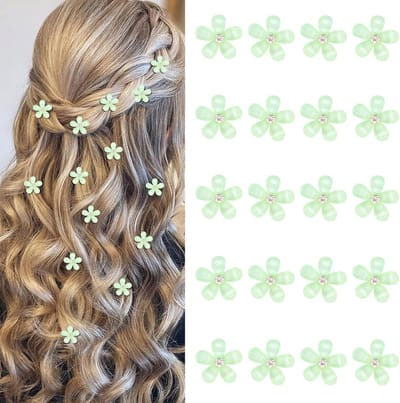 20x Mini Groene Bloem Haarspeldjes met Strass Decoratie - Schattige Bloemetjes Haaraccessoires voor Meisjes en Dames