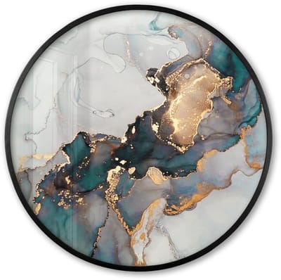 Poster in lijst Rond - Fotolijst 60x60 cm - Posters - Blauw - Marmer - Goud - Ronde posterlijst zwart - Decoratie - Wanddecoratie woonkamer - Muurdecoratie slaapkamer