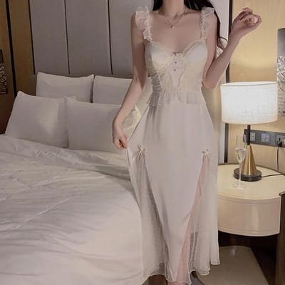 Pyjama's voor Dames, Lieve Vlermuismouwen, Zomerjurk tot halverwege de kuit met Gewatteerde Mesh, Sexy V-hals Pyjama's voor Dames L