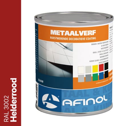 Afinol Metaalverf Helderrood (RAL 3002) 750 ml - Metaal verf - Metaallak - Metaalverf buiten - Roestwerend - Stoot-, Kras- en Slijtvast - In meer dan 9.000 kleuren