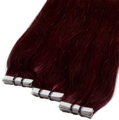 hair2heart Premium Tape Extensions Echt haar glad - 10 tapes 2,5 g 50 cm 55/65 lichtbruin intensief violet-mahonie