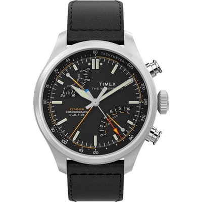 Timex Waterbury Ace Fly-Back TW2Y70000 Horloge - Leer - Zwart - Ø 43 mm