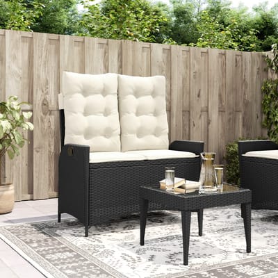 vidaXL - Tuinbankje - verstelbaar - met - kussens - poly - rattan - zwart