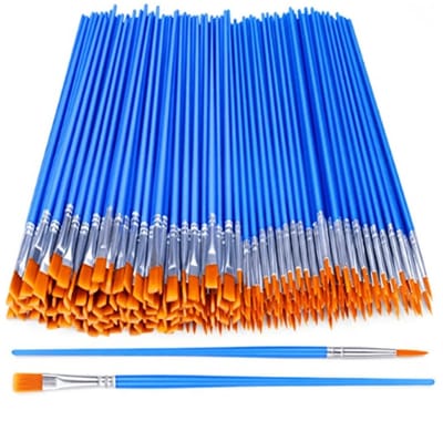 WiseGoods Premium Verfkwastenset 200 Stuks - Platte & Puntige Nylon Penselen - Voor Acryl - Knutselen - Hobby - DIY - 17CM Blauw
