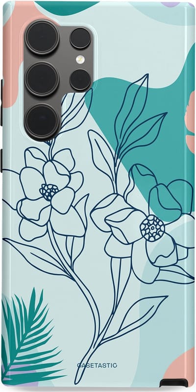Casetastic Hoesje Geschikt voor Samsung S24 Ultra - Stijlvolle Beschermende Duo-layer Case - Zeegroen Bloemenfestijn