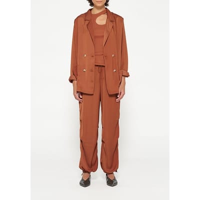 10DAYS Double Breasted Satin Blazer Saddle Brown Maat: S | Blazers Outlet | Dames | Bruin