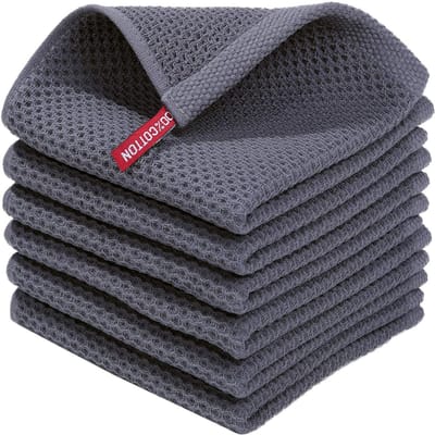 HAUSS SPOLE Theedoek Set - 6 Stuks - Wafelpatroon - Keuken Handdoeken - Absorberend Sneldrogend - 34x34cm - 100% Katoen - Donkergrijs