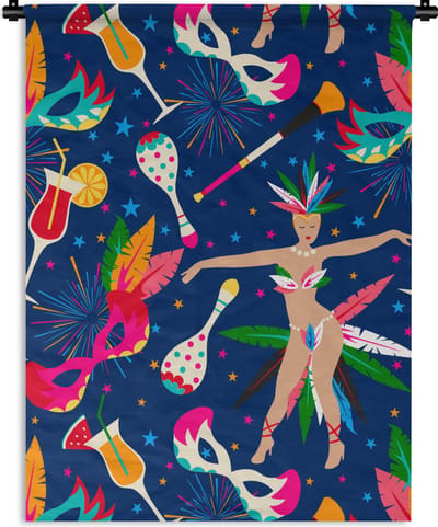 Wandkleed - Wanddoek - Carnaval - Brazilië - Patronen - 90x120 cm - Wandtapijt
