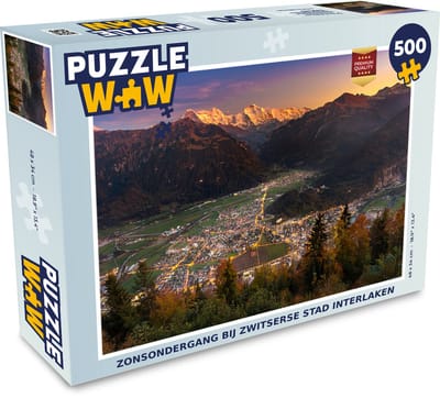Puzzel Zonsondergang bij Zwitserse stad Interlaken - Legpuzzel - Puzzel 500 stukjes