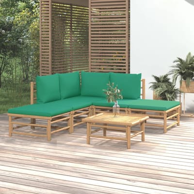 vidaXL - 6-delige - Loungeset - met - kussens - bamboe - groen