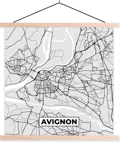 Posterhanger incl. Poster 40x40 cm - Schoolplaat - Plattegrond - Avignon - Stadskaart - Kaart - Frankrijk - Textielposter - Blanke latten - Stadskaart
