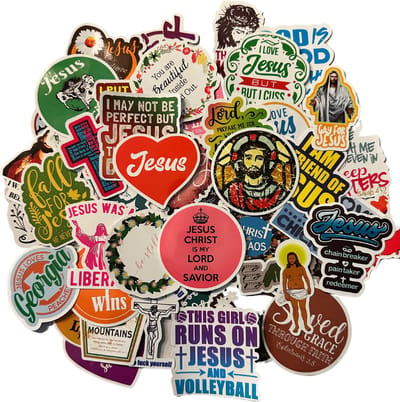 50 Religieuze/Jezus stickers. Sommige met humor. Voor o.a. journal, agenda, muur, telefoonhoesje -Jesus liefde