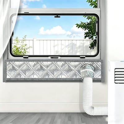 Raamafdichting voor Mobiele Airco - 25×100 cm - 3-Lagig Versterkt - Aluminium en Oxford Stof - Waterdicht - Thermisch Isolerend - Verstelbaar - Voor Schuiframen Horizontaal en Verticaal -1 stuk -Zilver