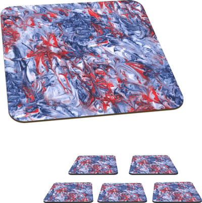 Onderzetters voor glazen - Blauw - Rood - Marmer print - Patronen - 10x10 cm - Glasonderzetters - 6 stuks