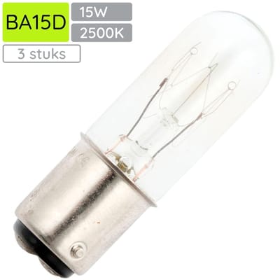 Signaallamp Ba15d 130V 15W - 115 mAh - 3 stuks - T16 Gloeilamp Ø16mm - 54mm - 2500K - Dimbaar