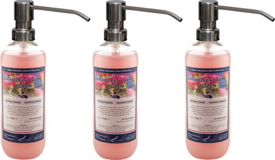 Handzeep Crème Rozen 1 liter - set van 3 stuks - met gratis RVS zilverkleurige pomp - Voordeelverpakking