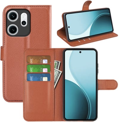 MobyDefend Hoesje - Geschikt voor Oppo Reno14 F / Oppo Reno14 FS - Kunstleren Wallet Book Case (Sluiting Voorkant) - Bruin
