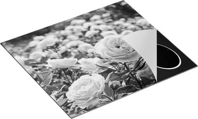 Chefcare Inductie Beschermer Roze Rozen Bloemenveld - Zwart Wit - 60x50 cm - Afdekplaat Inductie - Kookplaat Beschermer - Inductie Mat
