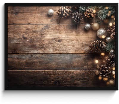 Poster in lijst - Fotolijst 80x60 cm - Posters - Kersthoekdecoratie - Dennenappels - Lichtjes - Posterlijst zwart - Decoratie - Wanddecoratie woonkamer - Muurdecoratie slaapkamer - Kerstversiering - Kerstdecoratie voor binnen - Kerstmis