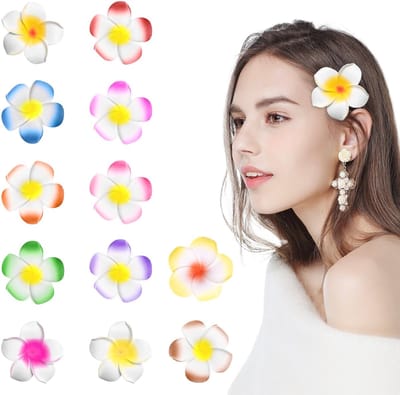 Dailygoods- Haarspelden 12 Stuks - Tropische Plumeria Bloem - Kunstmatige Haaraccessoires - Bohemian Stijl - Feestelijke Accessoires - Voor Vrouwen en Meisjes