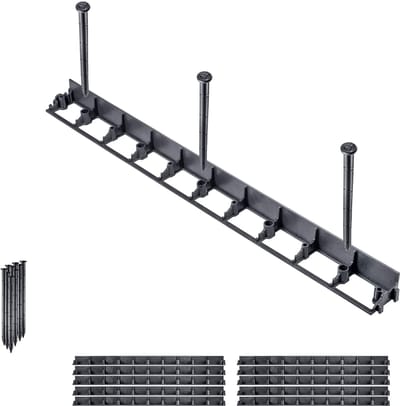 KADAX Gazonrand, 58 mm, 10 stuks + 30 spijkers, bloembedrand van kunststof, gazonafsluiting met kliksysteem, borderrand, borderrand (zwart, set F)