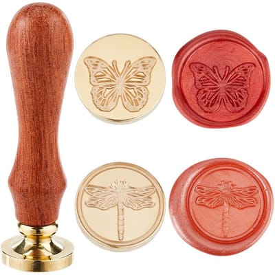Dailygoody - Vlinderlibelle - Waszegel Stempelset - 25 mm - Houten Handvatten - Bruiloft Enveloppen - Uitnodigingen Decoratie