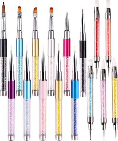 YUBBI 16 delige Nail Art Penselen Set - Nagellak Acryl Penselen - Fineliner Penseel - Dotting Tools - Siliconen Nail Art Penselen