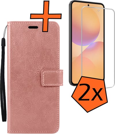 Hoes - Met 2x Screenprotector - Geschikt voor Samsung Galaxy A36 - Luxe Pasjeshouder - Bookcase Portemonee - Flip Case - Kunstleer Book Case - Flipcase Hoes - Book Cover - Walletcase - PortemonneeHoes - Rosé goud