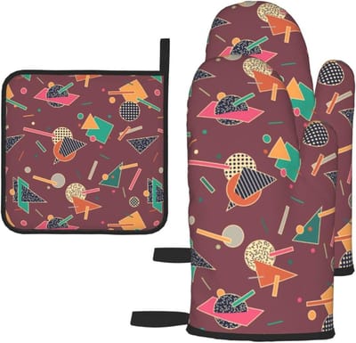 Ovenwanten set - Pannenlappen - Keuken bescherming - Hittebestendig tot 180°C - Set van 3 - Trendy Neo Memphis Style2