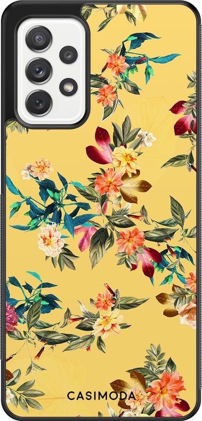 Casimoda® hoesje - Geschikt voor Samsung Galaxy A72 - Bloemen geel flowers - Zwart TPU Backcover - Bloemen - Geel