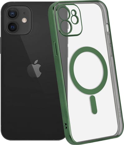 ShieldCase geschikt voor Apple iPhone 12 / 12 Pro hoesje transparant Magneet metal coating - donkergroen - Backcover hoesje magneet - Doorzichtig hoesje met oplaad functie - Zilveren case geschikt voor iPhone 12 Pro / 12 hoesje