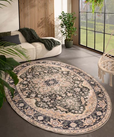 Vintage buitenkleed ovaal - Valenca Fino beige/groen 80x150