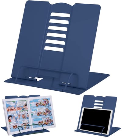 Allecto - Boeksteunen - Kookboekhouder - Verstelbaar - Saffierblauw - Multifunctioneel - Antislip - Geschikt voor kantoor en keuken