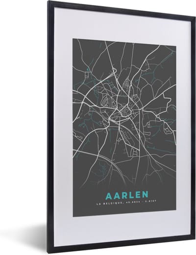 Fotolijst incl. Poster - Plattegrond – Aarlen – Blauw – Stadskaart - Kaart - 40x60 cm - Posterlijst