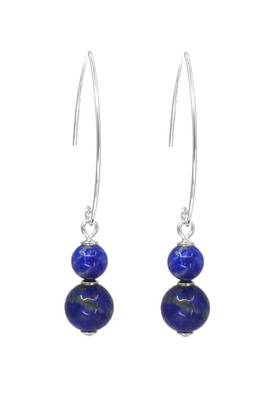 ARLIZI 2437 Oorbellen lapis lazuli kralen oorhangers - sterling zilver - 5 cm