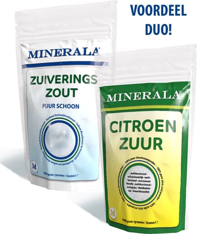 Duo Pack - Minerala Zuiveringszout en Citroenzuur - Food Grade - 2 x 1 KG - Hersluitbare doypack / stazak - Citric Acid Anhydrous - Natriumbicarbonaat - Baking Soda - Premium Kwaliteit - Herkomst Europa
