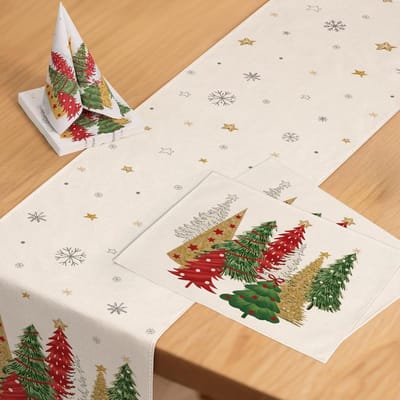 Kerst Tafeldecoratie Set - Tafelrunner Onderzetters Servetten - Feestelijk Dekt - Duurzaam Robuust Materiaal - 40x100 cm - Beige