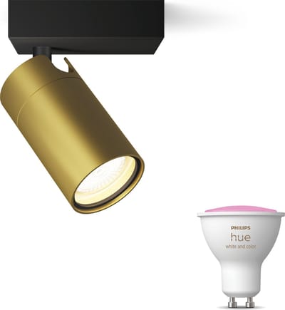 Philips Hue Idris Opbouwspot voor Badkamer (Zwart/Goud) - Badkamerlamp - Wit en Gekleurd Licht - Wandspot of Plafondspot met 1 Lichtpunt - GU10 - Hue White and Color Ambiance